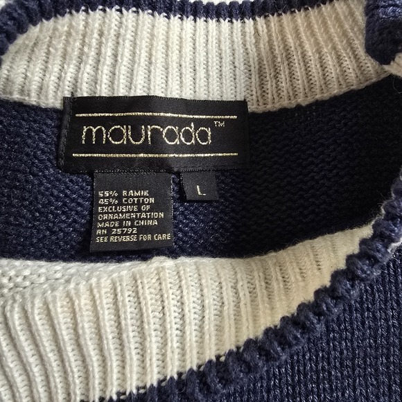 Maurada Nautical Star‎ Sweater Women's Size L Navy White Striped Sleeve Gold... - Picture 9 of 12